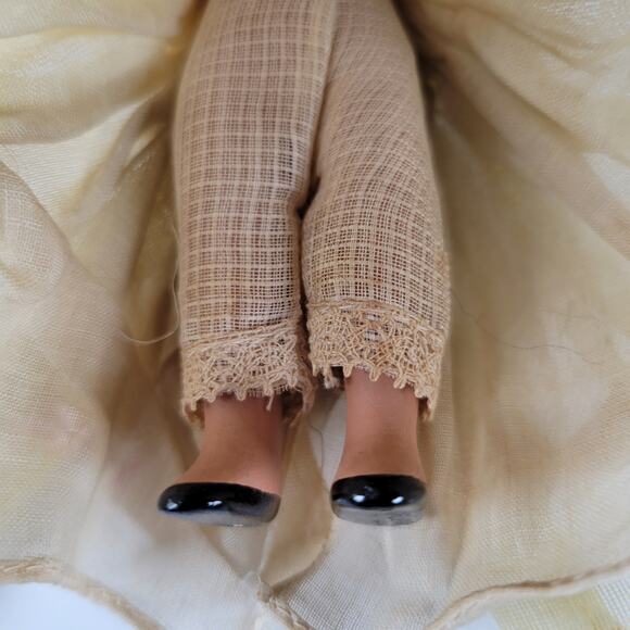 Vintage 6” Redhead Doll Yellow Gown Pink Ribbon Accents Collectible - Picture 7 of 12